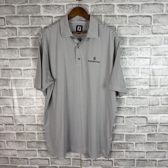 FootJoy FJ x Blackstone GC Gray Striped Performance Golf Polo Mens XL Stretch - Picture 2 of 7